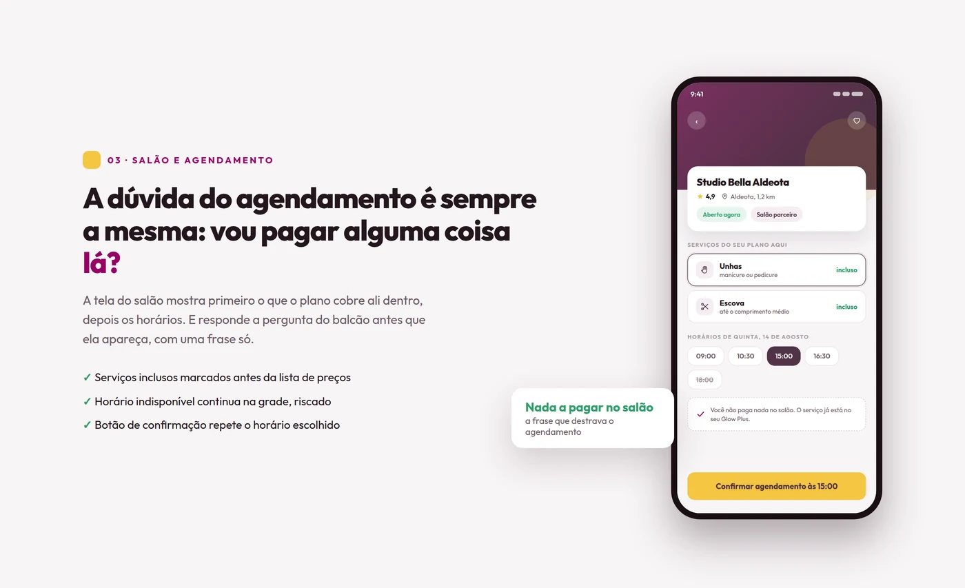 Tela de agendamento de serviço em salão parceiro do HairClub